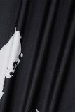 Robe imprimée noire élégante à bandes, patchwork, col en V