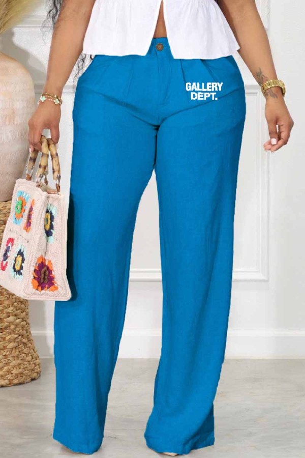 Синие повседневные прямые брюки со средней талией и буквенным принтом