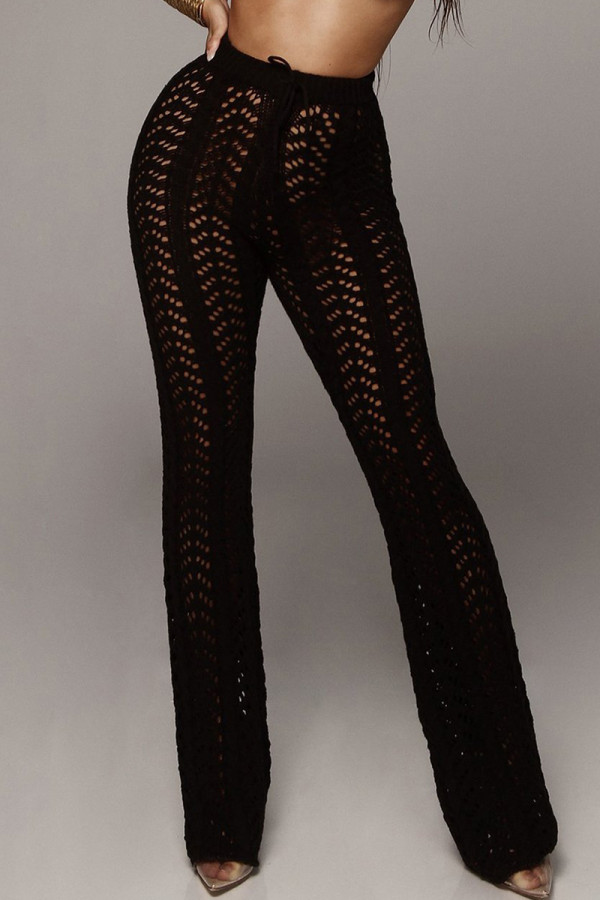 Zwarte beroemdheden Effen uitgehold patchwork Rechte rechte broek met hoge taille, effen kleur