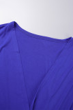 Blauwe elegante effen patchwork O-hals schede grote maat twee stukken