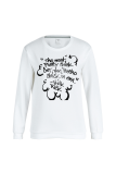 White Casual Print Letter O Neck Tops