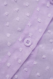 Light Purple Elegant Dot Patchwork Buckle Turndown Collar Tops