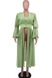 Light Green Casual Solid Patchwork U Neck Long Sleeve Dresses