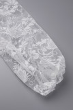 Branco Casual Sólido Patchwork Transparente Com Cinto Meia Gola Alta Macacões Plus Size