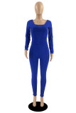 Blue Casual Basic U Neck Long Sleeve Two Pieces