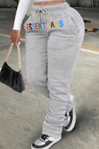 Pantalones con letras estampadas informales gris claro