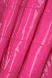 Розово-красный повседневный однотонный лоскутный кардиган Верхняя одежда