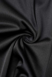 Macacão preto moda casual sólido vazado com gola O (sem cinto)