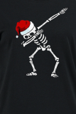 Zwarte T-shirts met schedel en patchwork met O-hals en feestprint