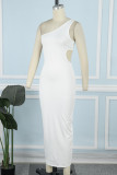 Vita sexiga casual solida rygglösa klänningar med en axel