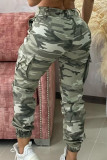 Camouflage Casual Camouflage Stampa Patchwork Disegna String Tasca Bottoni Cerniera Vita media regolare Pantaloni con stampa completa convenzionale