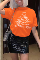 Orange lässige Patchwork-T-Shirts mit O-Ausschnitt