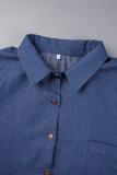 Lichtblauwe casual effen patchwork asymmetrische overhemdkraag, lange mouwen, normale denimjurken