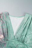 Vestidos de manga larga con cuello en V estampado informal verde