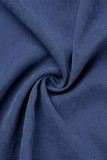 Синие повседневные однотонные базовые платья больших размеров с круглым вырезом и длинными рукавами