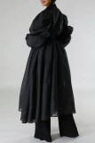 Robes décontractées noires à manches longues et col en U en patchwork uni