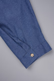Hellblaue, lässige, solide Patchwork-Jeanskleider mit asymmetrischem Hemdkragen und langen Ärmeln