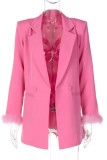 Prendas de abrigo con cuello vuelto y botones de retazos sólidos casuales de color rojo rosa
