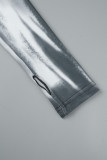 Grey Casual Print Basic Turtleneck Skinny Jumpsuits