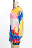 Цветные повседневные платья с принтом и круглым вырезом с длинным рукавом