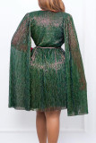 Verde elegante solido patchwork maglia riflettente scollo a V una linea abiti (con cintura)