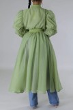 Ljusgrön Casual Solid Patchwork U-hals långärmade klänningar