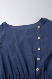 Blaue, lässige, solide Basic-Kleider mit O-Ausschnitt und langen Ärmeln in Übergröße