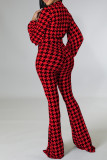 Rode elegante print patchwork met riem V-hals Normale jumpsuits (geen riem)