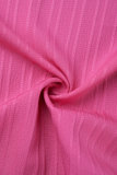 Tops de talla grande con cuello camisero en contraste y patchwork informal rojo rosa