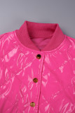 Prendas de abrigo de rebeca de patchwork sólido informal rosa roja