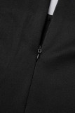 Combinaisons régulières noires à la mode décontractées solides évidées à col rond (sans ceinture)