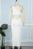 Vita sexiga casual solida rygglösa klänningar med en axel