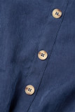 Robes bleues décontractées unies basiques à col rond et manches longues, grande taille