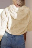 Cream White Casual Solid Patchwork Zipper Hooded Collar Outerwear
