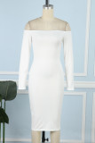 Witte sexy casual effen rugloze off-shoulder jurken met lange mouwen