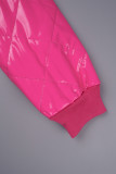 Prendas de abrigo de rebeca de patchwork sólido informal rosa roja
