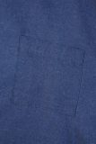 ライトブルー カジュアル ソリッド パッチワーク 非対称 シャツカラー 長袖 レギュラー デニム ドレス