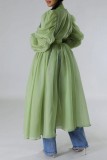 Светло-зеленые повседневные однотонные лоскутные платья с U-образным вырезом и длинными рукавами
