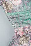 Vit Rosa Casual Print Patchwork V-hals långärmade klänningar
