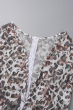 Leopardtryck Casual Print Leopard Patchwork V-hals vanliga jumpsuits (utan bälte)