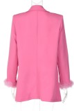 Prendas de abrigo con cuello vuelto y botones de retazos sólidos casuales de color rojo rosa