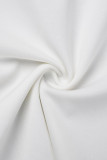 Witte casual effen patchwork doorzichtige riem met halve col en grote maat jumpsuits