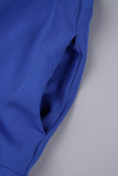 Abiti blu casual con fasciatura solida, patchwork, fibbia, colletto con risvolto, linea A, abiti taglie forti
