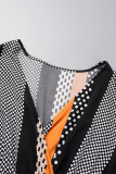 Vestido de manga corta con cuello en V y patchwork con estampado informal multicolor Vestidos de talla grande