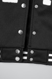 Черная верхняя одежда с круглым вырезом и пряжкой Street Letter в стиле пэчворк