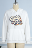 Royal Blue Casual Street Print Draw String Letter Hooded Collar Tops