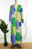 Grön Gul Casual Color Block Patchwork Ytterkläder
