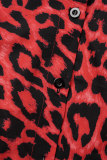 Blaue Street-Oberteile mit Leoparden-Patchwork und Knöpfen und O-Ausschnitt