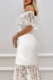 Белое сексуальное вечернее платье в стиле пэчворк с открытыми плечами Платья