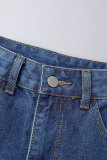 Blaue, legere, einfarbige, zerrissene Skinny-Denim-Jeans mit hoher Taille